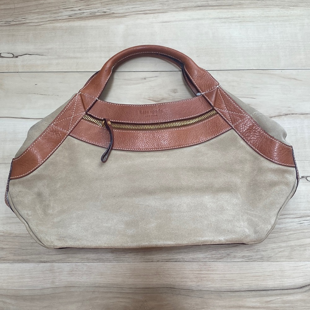 NWOT Kate Spade Tan & Brown Handbag. Tan Suede and Brown Leather.MagneticClosure